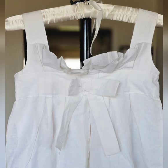 Chateau De Sable Girls White Linen Sleeveless Dress with Bow - Picture 3 of 7